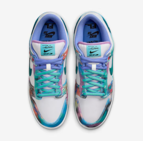 Futura Laboratories x Nike SB Dunk Low White and Geode Teal