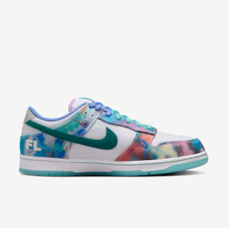Futura Laboratories x Nike SB Dunk Low White and Geode Teal