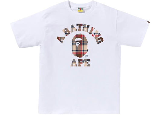 Camiseta A Bathing Ape Bape College Tee Vintage Check White