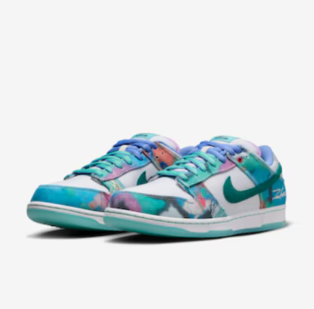 Futura Laboratories x Nike SB Dunk Low White and Geode Teal